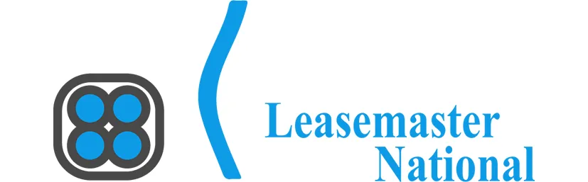 Leasemaster National logo with blue graphic elements